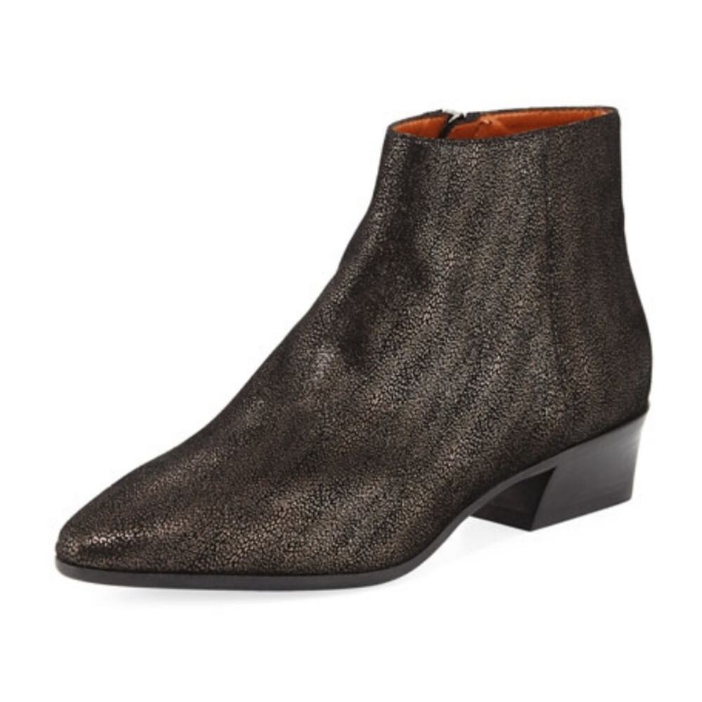 Aquatalia Fire Metallic Pebbled Ankle Boot Black size 7.5